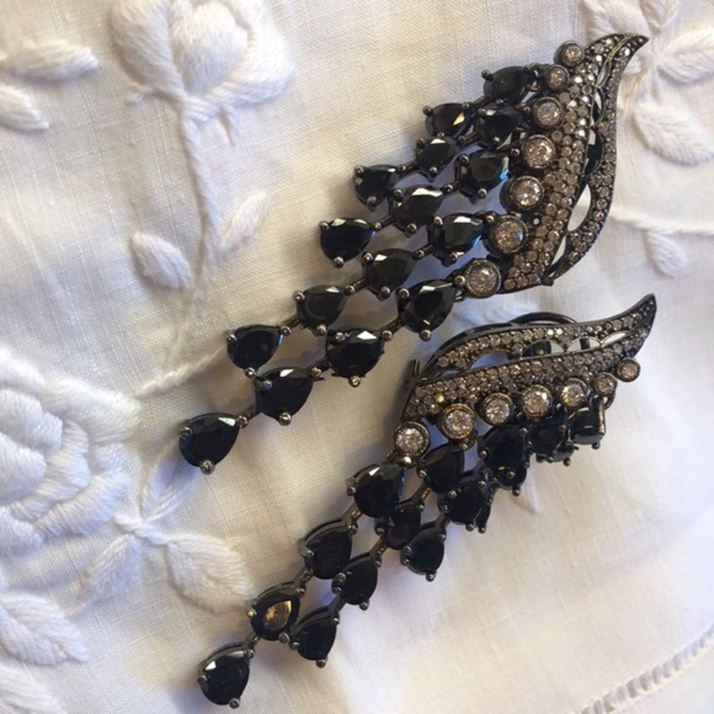 NWOT Gorgeous Black Spinel & White Sapphire Earrings- SOLD ON ANOTHER WEBSITE - Picture 1 of 6